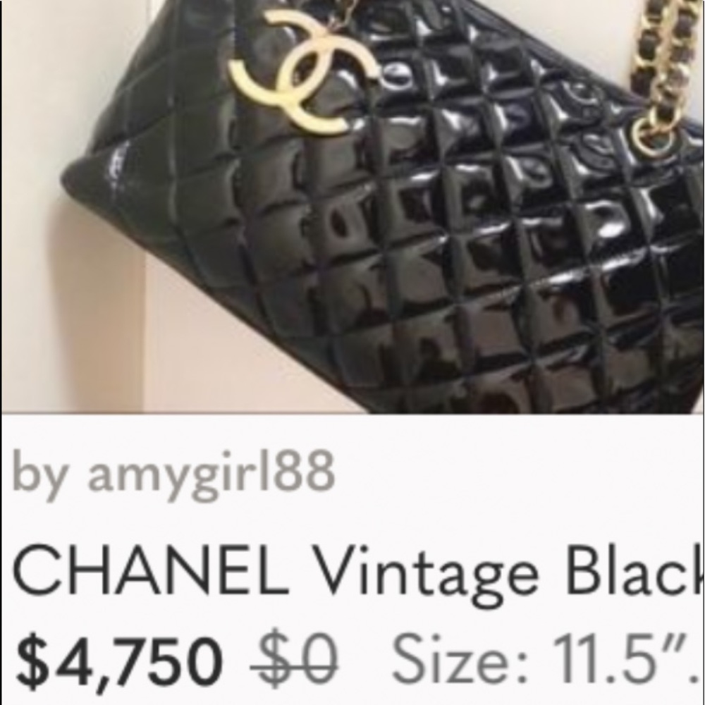 Classic CHANEL Black Quilted Patent Leather Shoulder Tote, 24K Gold Plated - Picture 12 of 16